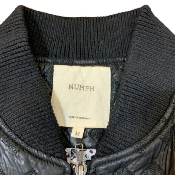 Nümph (Anthropologie) Women's Long Quilted Jacket Black Tonal Chevron Medium - Picture 8 of 9